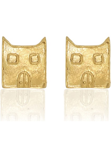 Bodrum Evi Figürlü Altın Kaplama Bronz Küpe