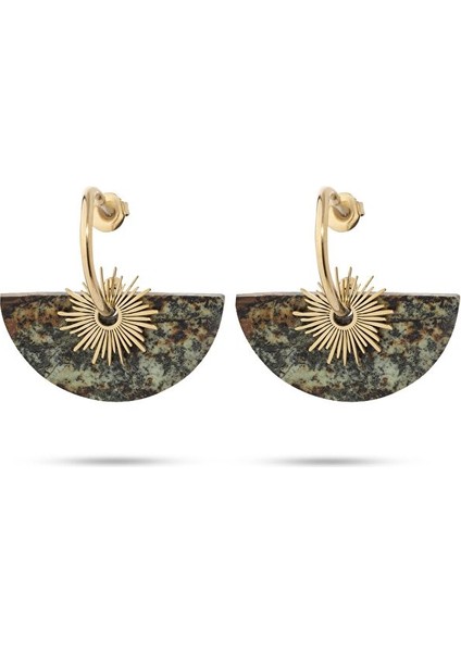 Jiji Gold Renkli Doğal Taşlı Altın Kaplama Çelik Kadın Küpe