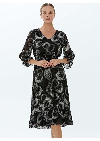 V Yaka Emprime Standart Siyah Kadın Elbise 22KSL7200