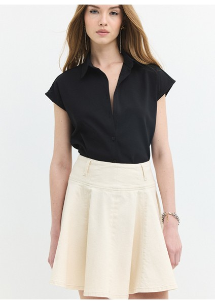 Ruffle Flare Fit Volanlı Piliseli Krem Etek fiyatları