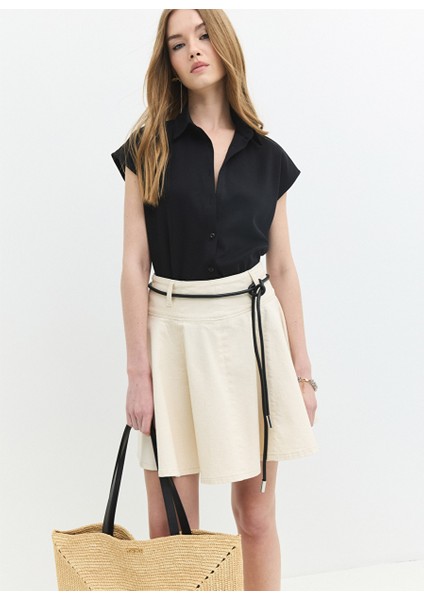 Ruffle Flare Fit Volanlı Piliseli Krem Etek indirimleri