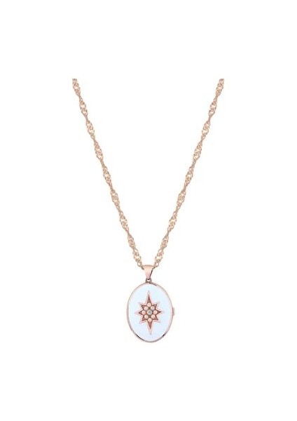 Beyaz Mineli Kutup Yıldızı Madalyon Kolye Rose Gold fiyatları