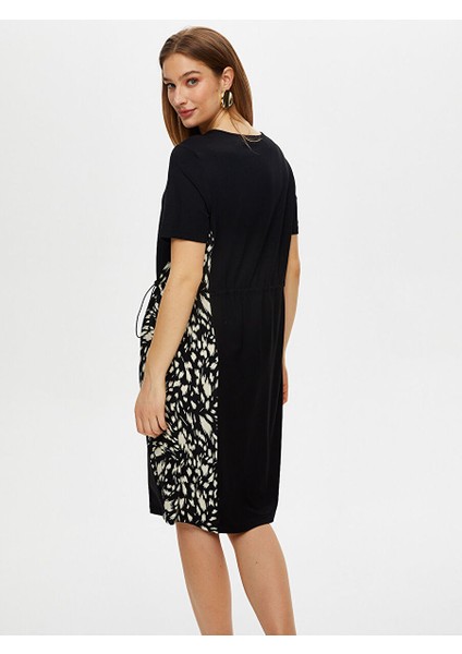 Yanları Desenli Dokuma Garnili Beli Tünelli Örme Elbise S25ELB009 modelleri