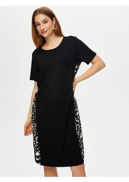 Yanları Desenli Dokuma Garnili Beli Tünelli Örme Elbise S25ELB009 fırsatları