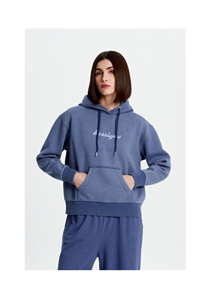 Mavi Retro Logolu Hoodie