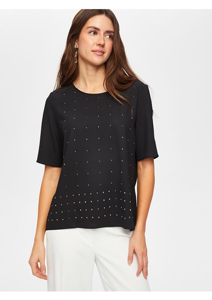 Yuvarlak Yaka Taş Detaylı Kısa Kol Bluz S25BLZ002 fiyatları