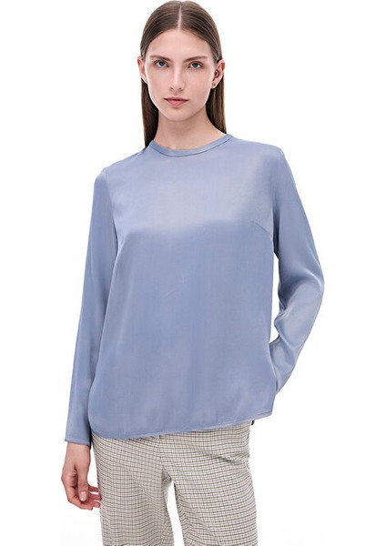 Safira Rahat Kalıp Standart Boy Takma Kol Bisiklet Yaka Gri Bluz