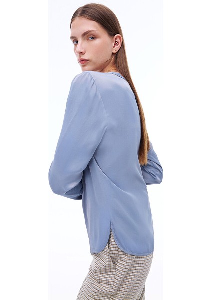 Safira Rahat Kalıp Standart Boy Takma Kol Bisiklet Yaka Gri Bluz modelleri