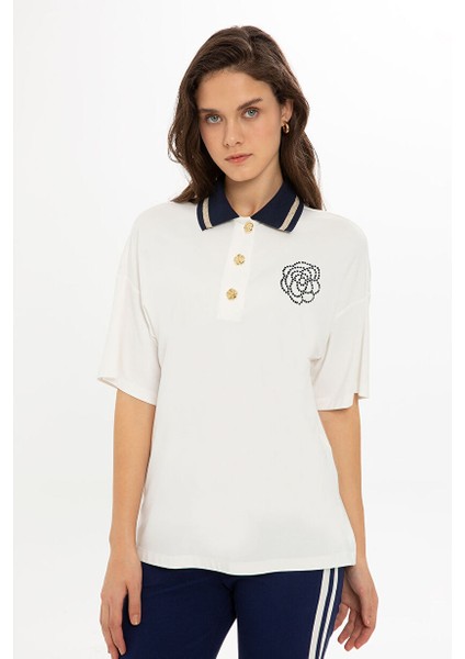 Triko Yakalı Gül Desen Ekru Bluz fiyatları