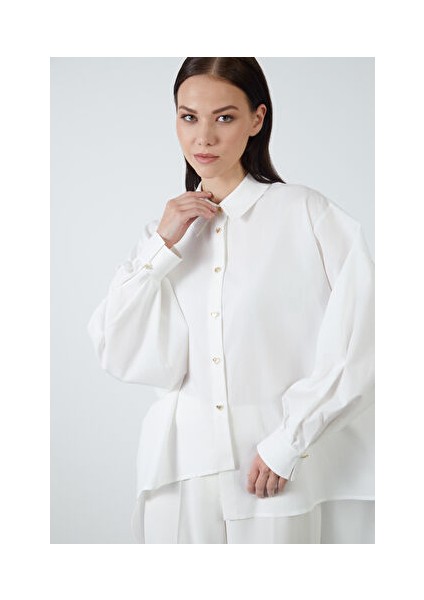 Asimetrik Ekru Gömlek