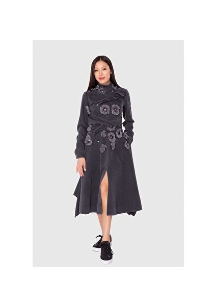 Püskül ve Bağlama Detaylı Siyah Jean Elbise