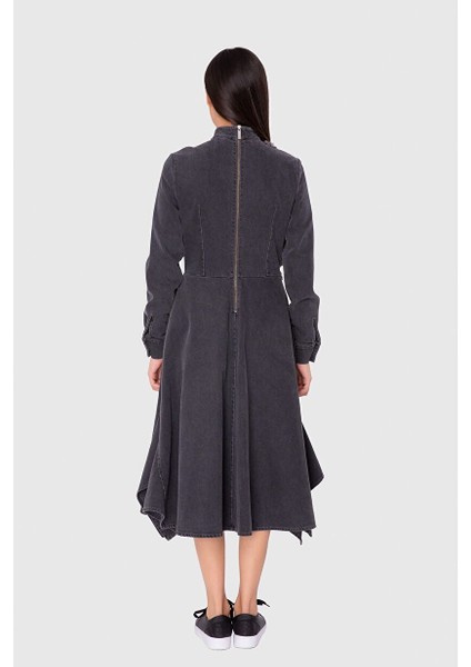 Püskül ve Bağlama Detaylı Siyah Jean Elbise modelleri