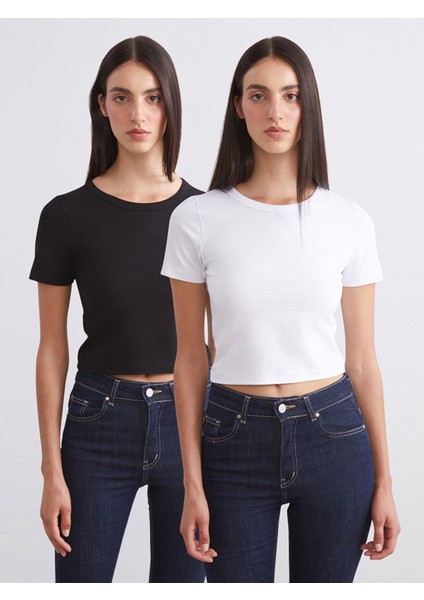 Yeni Sezon Bisiklet Yaka Kadın Crop 2'li