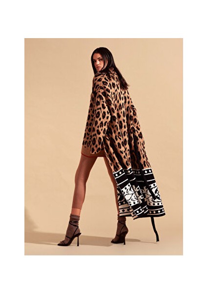 Kahve Kadın Kürk Yaka Bağlamalı Desenli Hırka MGKD03096 fiyatları