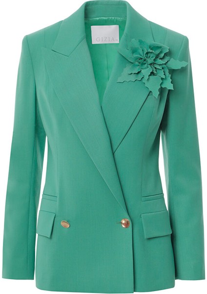 Çiçek Broşlu Gold Düğme Detaylı Yeşil Ceket fırsatları