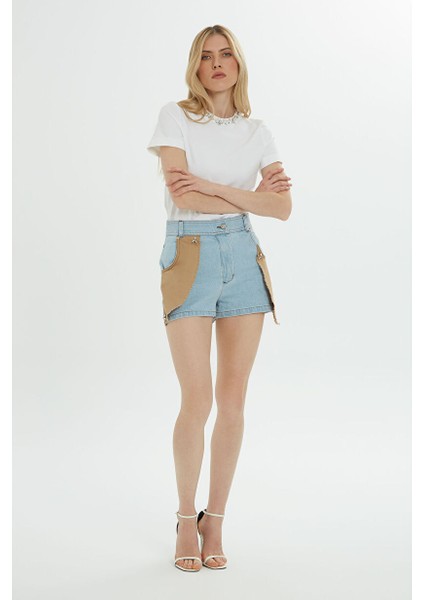 Çift Renkli Mavi Mini Jean Şort modelleri