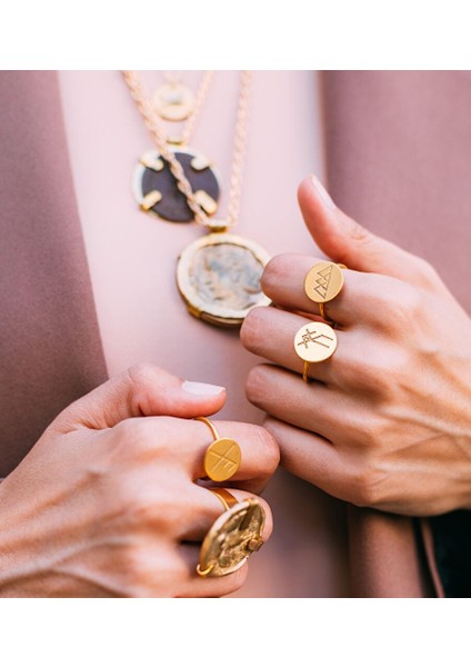 Kendi Gerçekliğini Yarat Rune Altın Kaplama Bronz Kadın Yüzük fiyatları