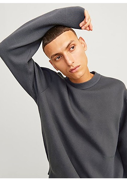 Koyu Gri Erkek Bisiklet Loose Fit Kazak 12261852_JORVESTERBRO Knıt Crew Nec modelleri