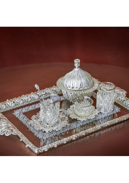 Zarafet Gümüş Kaplama 90ML 12PARÇA 6kişilik Kulplu Trabzon El Işçiliği Telkari Çay Takımı modelleri