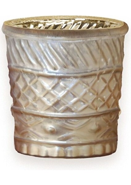Antik Varaklı Cam Tea Light Tutucu Bej