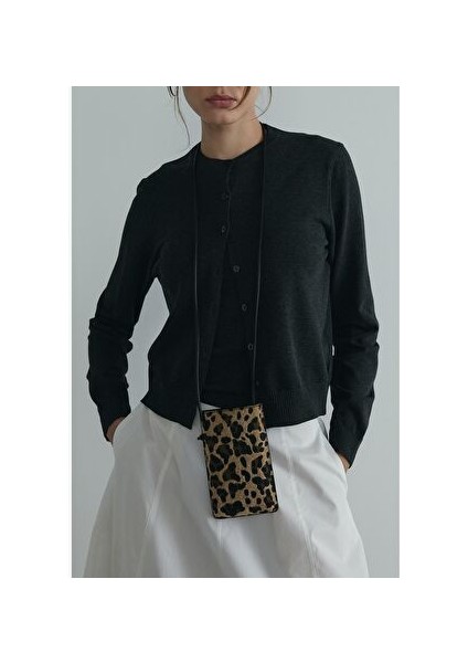 Kahverengi Mia Leopar Telefon Çantası