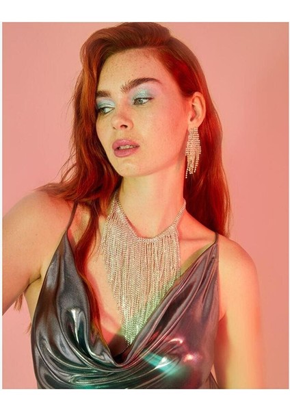 Statement Taşlı Gümüş Renk Cupchain Kolye fırsatları