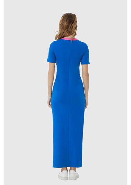 Kordon Bağlama Detalı Fit Örme Saks Mavisi Elbise modelleri