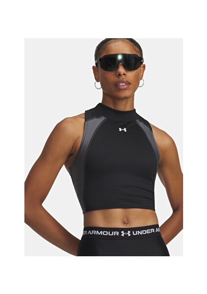 6003985-001-UA Hg Rib Tank Siyah Kadın Dar Atlet