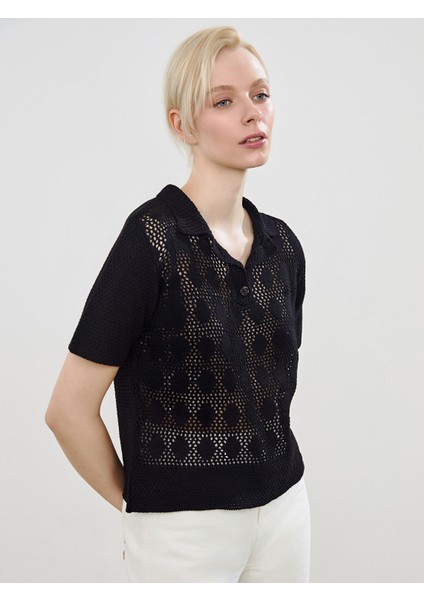 Yeni Sezon Polo Yaka Ajurlu Kadın Triko Kazak