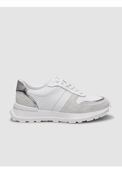 Beyaz-Gümüş Kadın Deri Sneaker 124656
