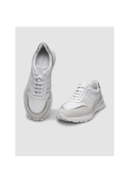 Beyaz-Gümüş Kadın Deri Sneaker 124656 fırsatları