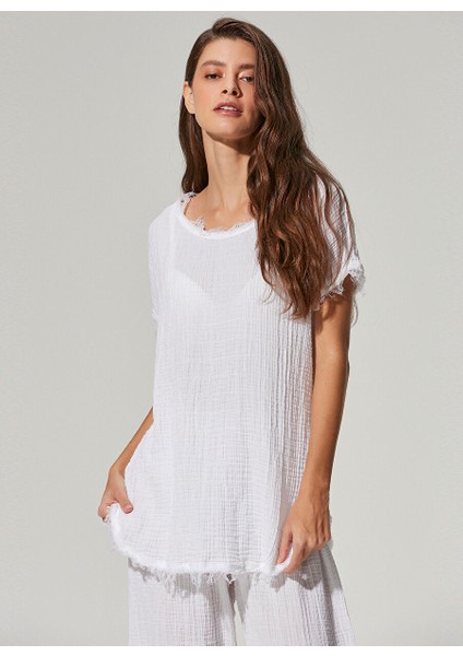 Geniş Yaka Düz Beyaz Kadın Bluz WBN3295-L fiyatları