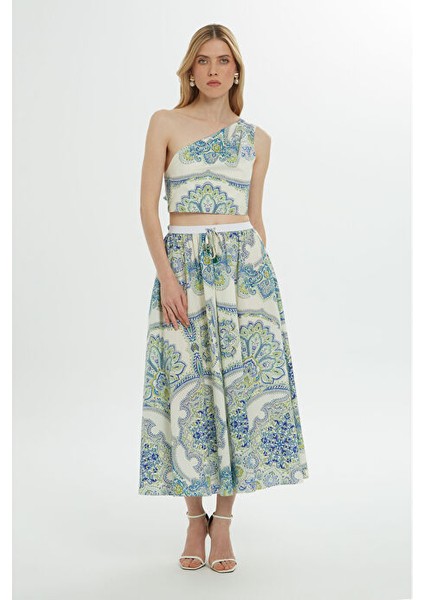 Desenli Kloş Mavi Etek