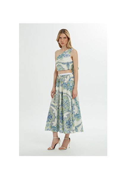 Desenli Kloş Mavi Etek fiyatları