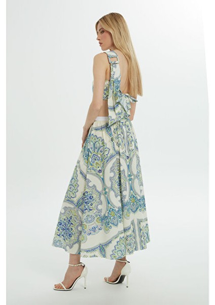 Desenli Kloş Mavi Etek modelleri