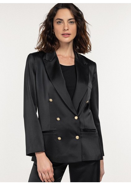 Gold Düğme Detaylı Saten Blazer Ceket