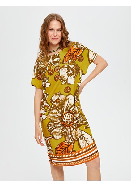 Eteği Sulu Çiçek Desen Torba Elbise S25ELB015