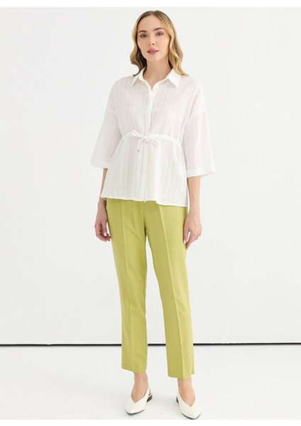 Beyaz Kadın Çizgili Standart Bluz 25YSL8125