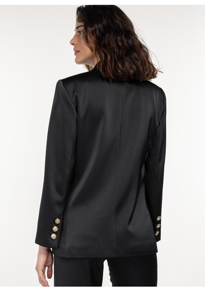 Gold Düğme Detaylı Saten Blazer Ceket