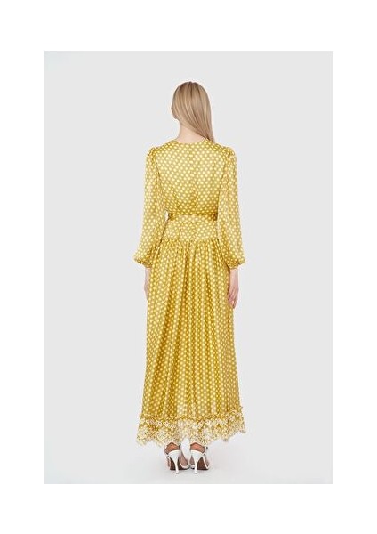 Kroşeta Dantel Işlemeli Puantiye Sarı Elbise fırsatları
