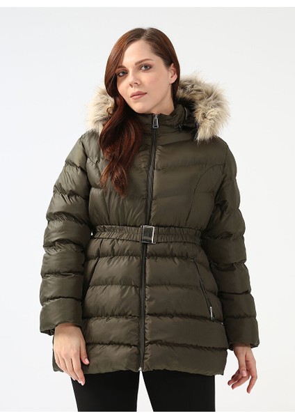 Haki Kadın Kürklü Mont 22KSL6022 modelleri