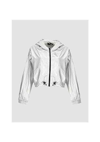 Metalık Kapüşonlu Beyaz Ceket