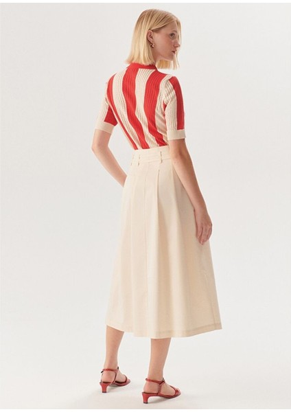 Çift Ince Kemer Detaylı Midi Boy Bej Etek fiyatları