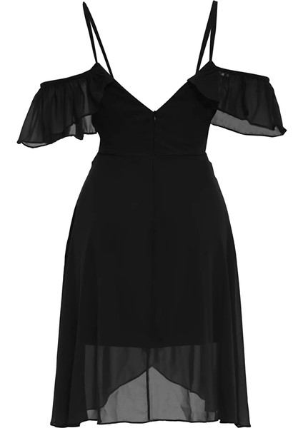 Siyah Sifon Kısa Kol Kısa Elbise fiyatları