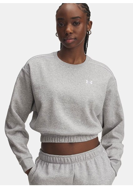 6007035-011-UA Rival Fleece Piped C Gri Kadın Crop Sweatshirt