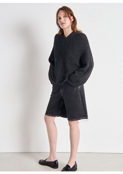 Antrasit Kadın V Yaka Standart Kazak EAST18TH25ANTHCH