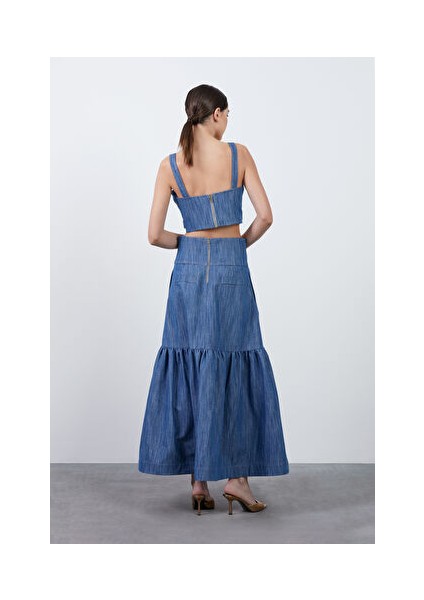 Fermuar Detaylı Lacivert Uzun Etek fırsatları