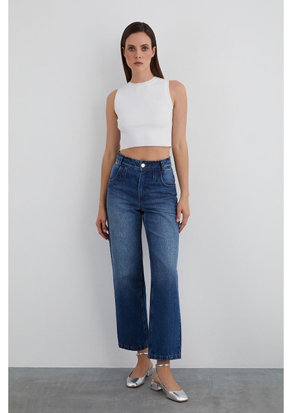 Metal Aksesuar Detaylı Boru Paça Jean Pantolon