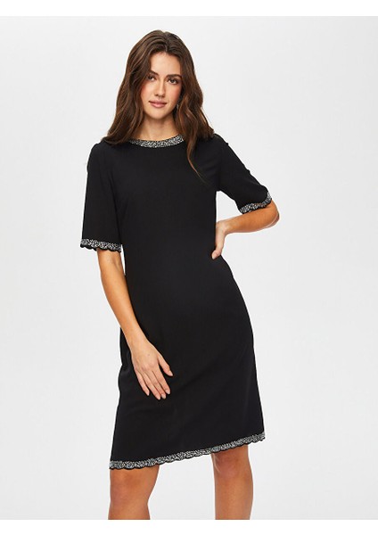 Dilim Taş Detaylı Kısa Kol Yuvarlak Yaka Abiye Elbise 014 fiyatları