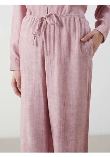 Yeni Sezon Beli Lastikli Keten Görünümlü Kadın Pantolon modelleri